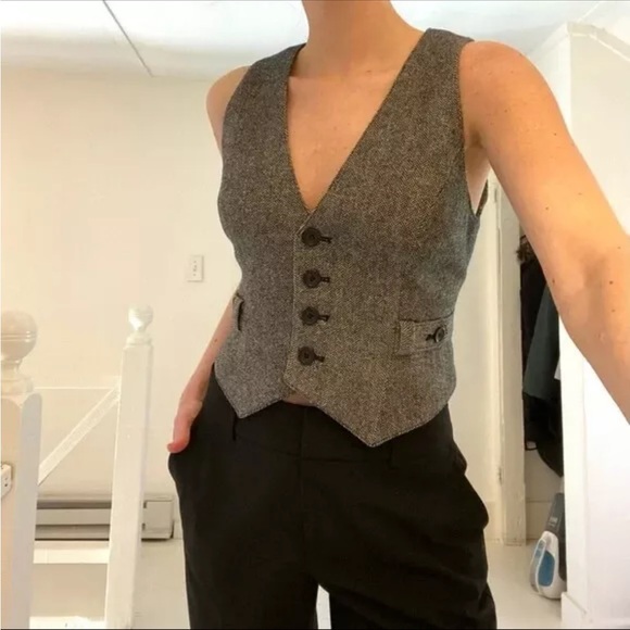 Ann Taylor Loft Wool Herringbone Suit Vest Grey Size 6 - Picture 2 of 7